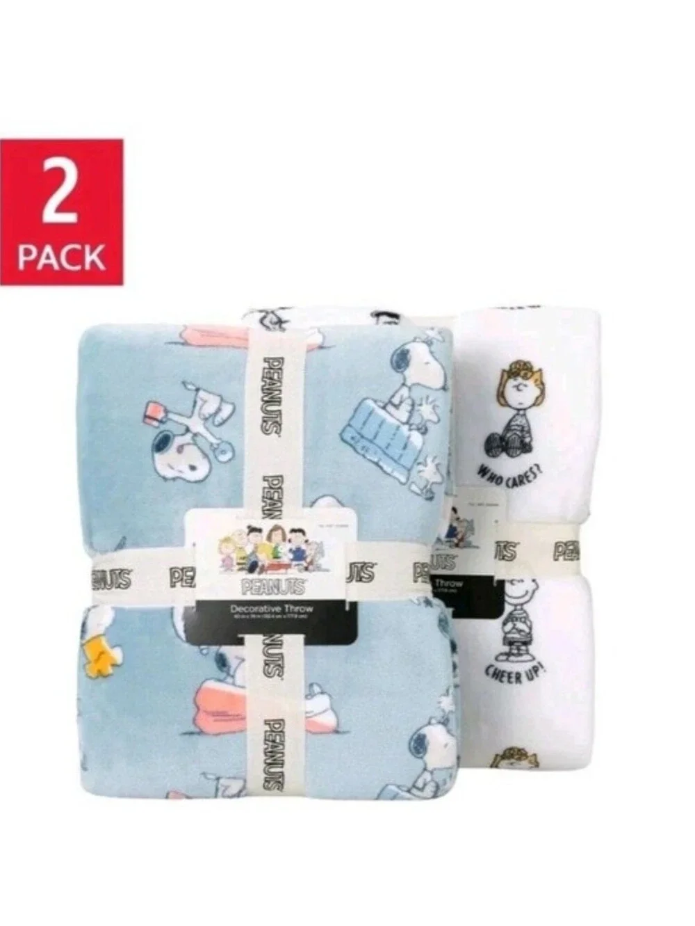 Peanuts Throw Blue White Snoopy 2-Pack Printed VelvetLoft Plush 60